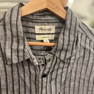Madewell Men's Gray Striped Linen Shirt